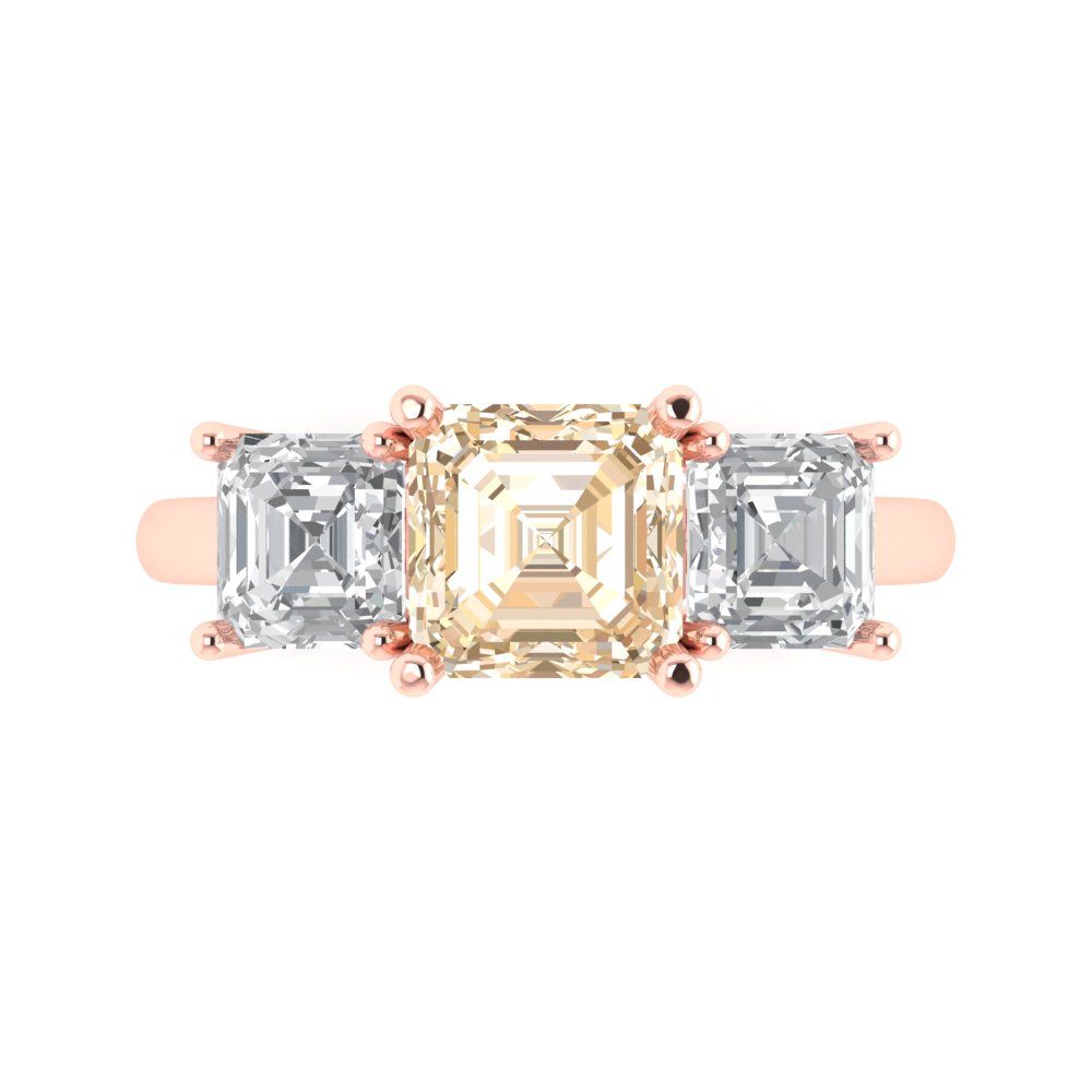 4 cttw Natural Morganite Three-Stone Engagement Ring - Solid Gold (Square Emerald Cut,7.0X7.0mm)