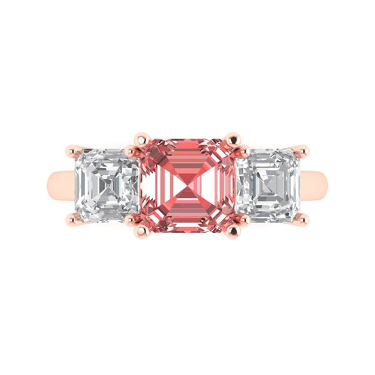 4 cttw Natural Garnet Three-Stone Engagement Ring - Solid Rose Gold (VVS1, Square Emerald Cut,7.0X7.0mm)