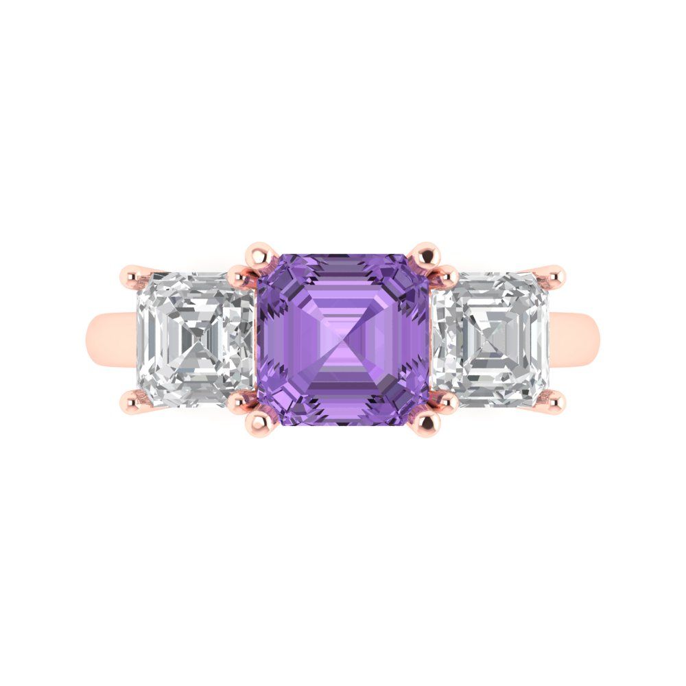 4 cttw Simulated Alexandrite Three-Stone Engagement Ring - Solid Gold (Square Emerald Cut,7.0X7.0mm)