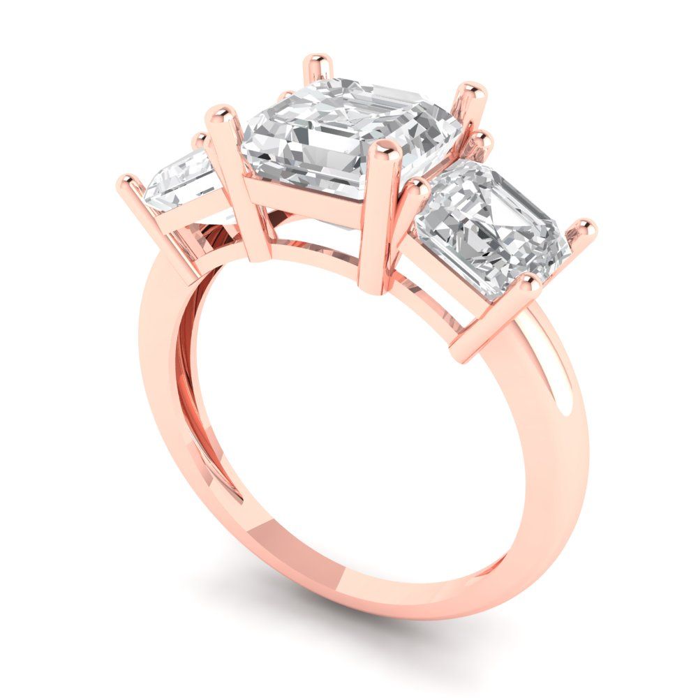 4 cttw White Sapphire Three-Stone Engagement Ring - Solid Gold (Square Emerald Cut,7.0X7.0mm)