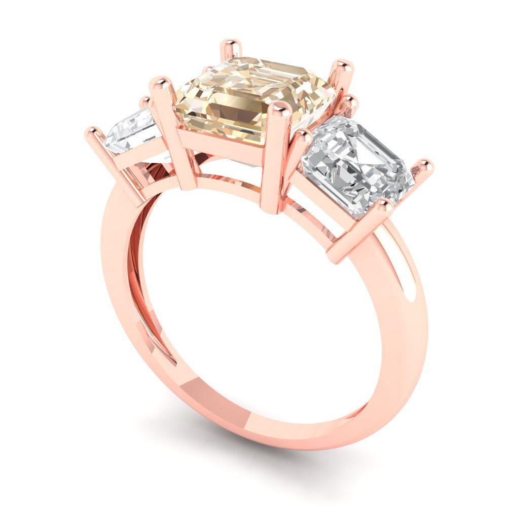 4 cttw Natural Morganite Three-Stone Engagement Ring - Solid Gold (Square Emerald Cut,7.0X7.0mm)