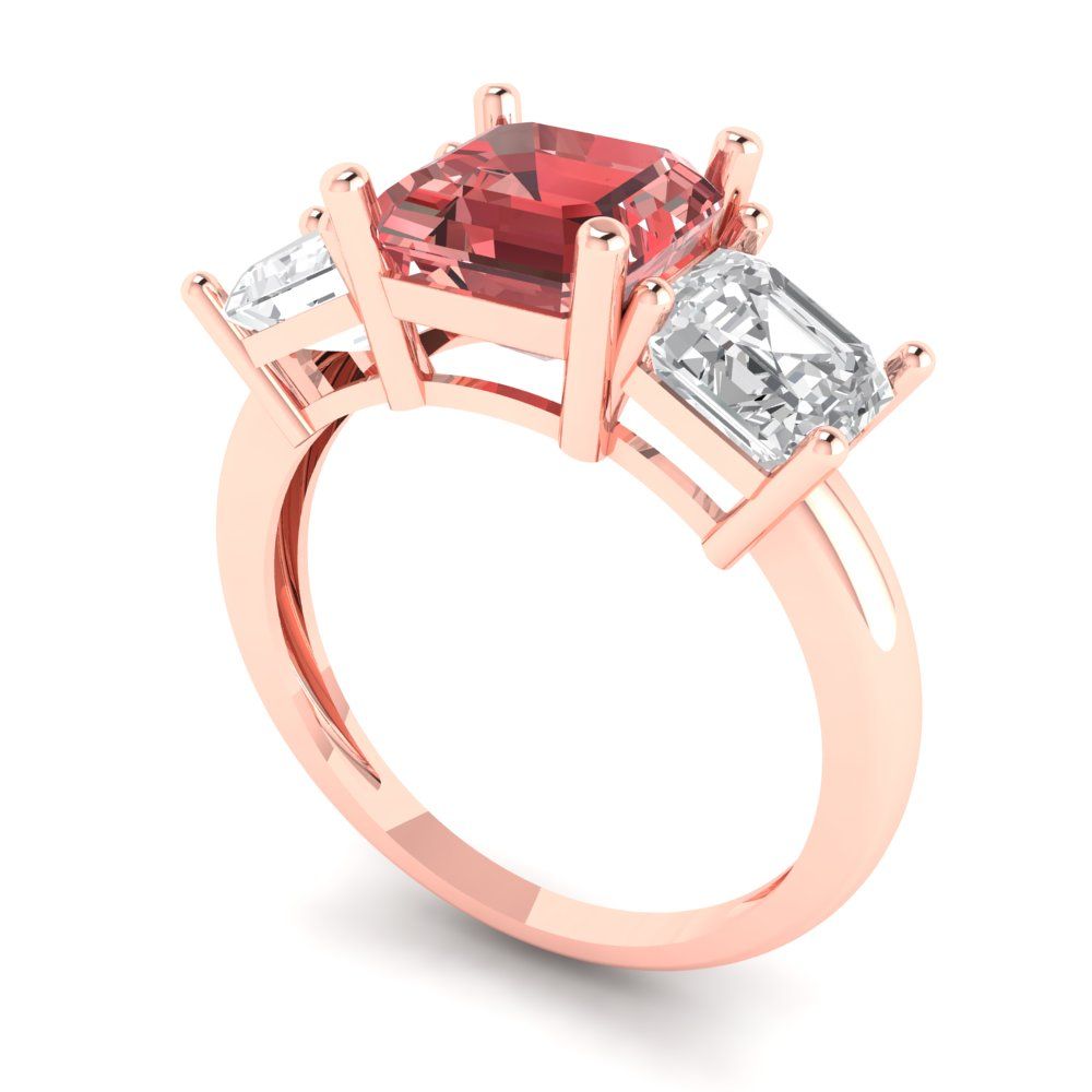 4 cttw Natural Garnet Three-Stone Engagement Ring - Solid Gold (Square Emerald Cut,7.0X7.0mm)