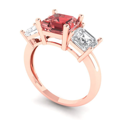 4 cttw Natural Garnet Three-Stone Engagement Ring - Solid Gold (Square Emerald Cut,7.0X7.0mm)
