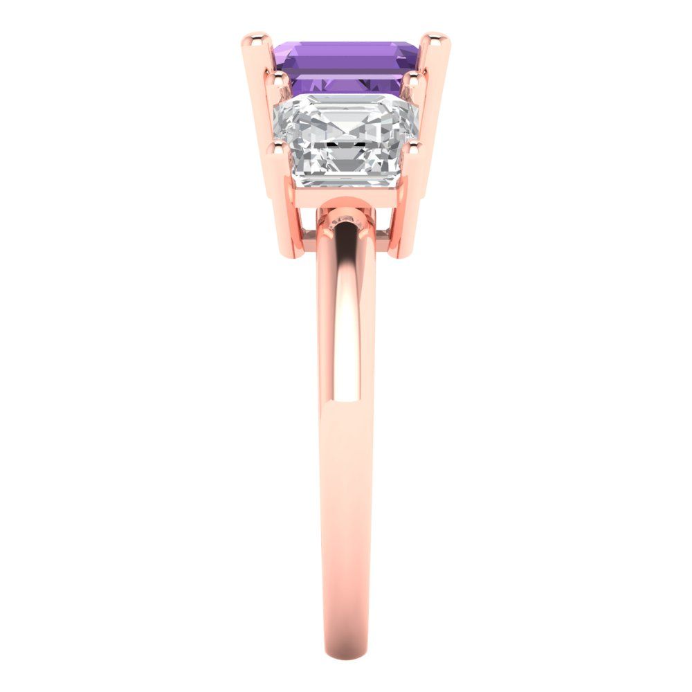 4 cttw Simulated Alexandrite Three-Stone Engagement Ring - Solid Gold (Square Emerald Cut,7.0X7.0mm)