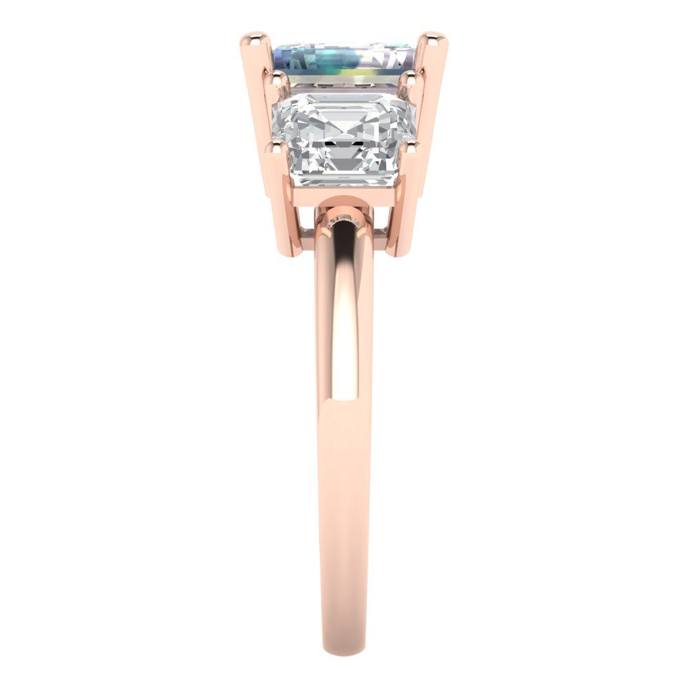 4 cttw Blue Moissanite Three-Stone Engagement Ring - Solid Gold (Square Emerald Cut,7.0X7.0mm)