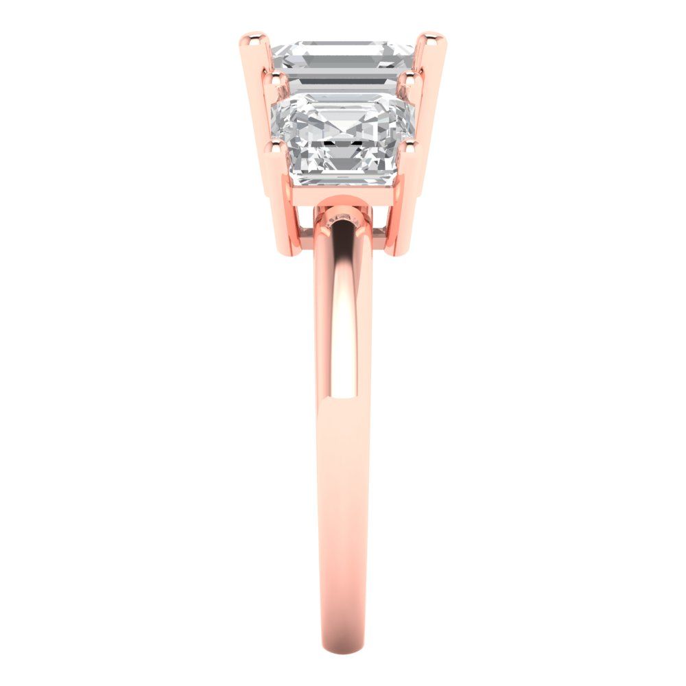 4 cttw Zirconia Simulated Diamond Three-Stone Engagement Ring - Solid Gold (VVS1, Square Emerald Cut,7.0X7.0mm)