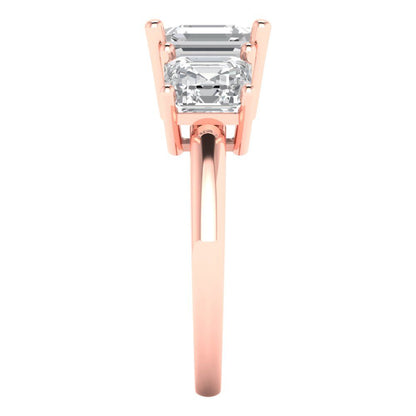 4 cttw Certified Moissanite Three-Stone Engagement Ring - Solid Gold (VVS1, D-F,Square Emerald Cut,7.0X7.0mm)