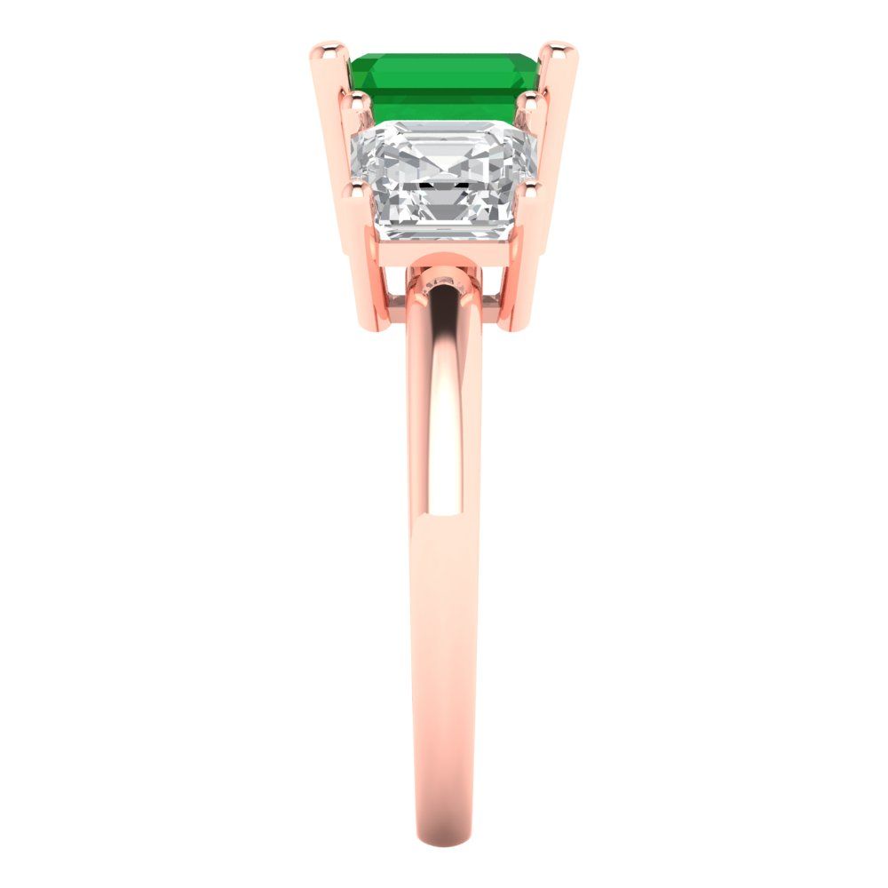 4 cttw Simulated Emerald Three-Stone Engagement Ring - Solid Gold (Square Emerald Cut,7.0X7.0mm)