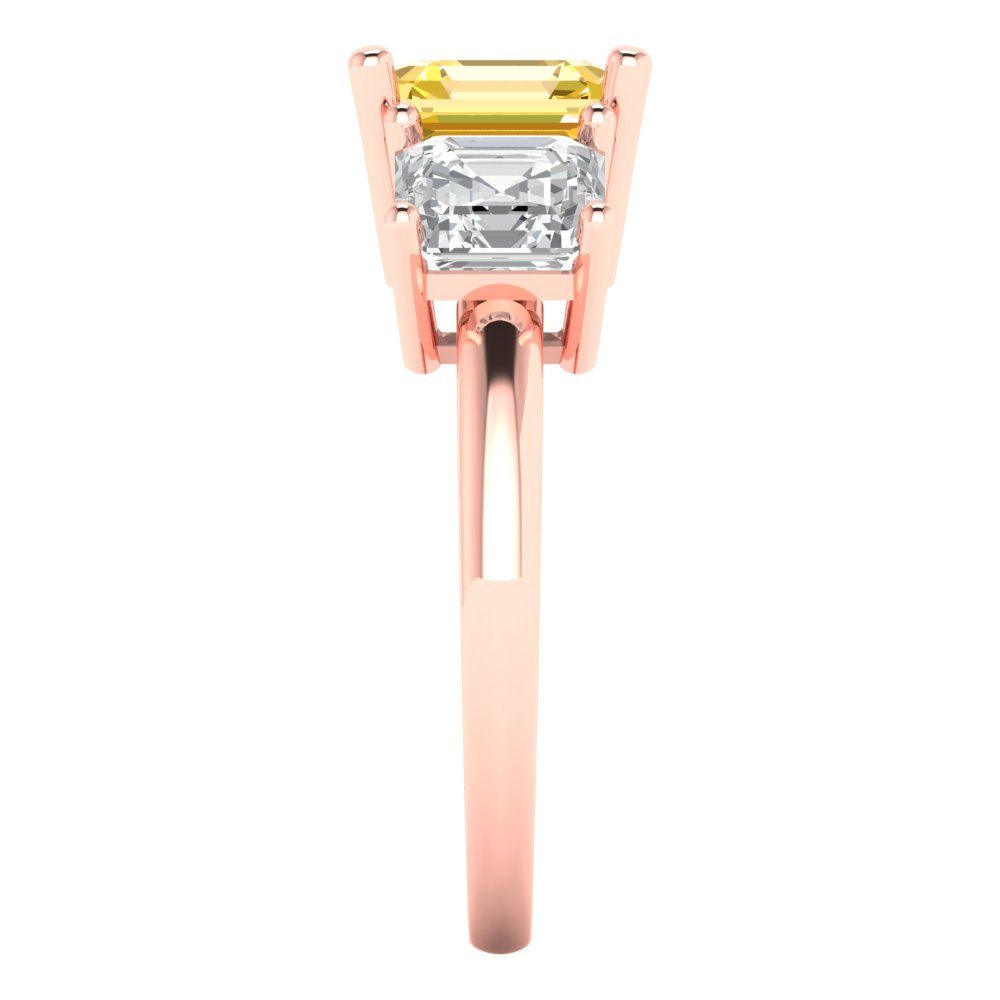 4 cttw Zirconia Simulated Yellow Diamond Three-Stone Engagement Ring - Solid Gold (VVS1, Square Emerald Cut,7.0X7.0mm)