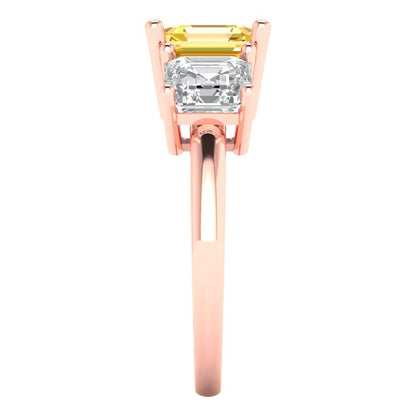 4 cttw Zirconia Simulated Yellow Diamond Three-Stone Engagement Ring - Solid Gold (VVS1, Square Emerald Cut,7.0X7.0mm)