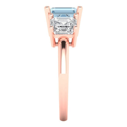 4 cttw Natural Swiss Blue Topaz Three-Stone Engagement Ring - Solid Gold (Square Emerald Cut,7.0X7.0mm)