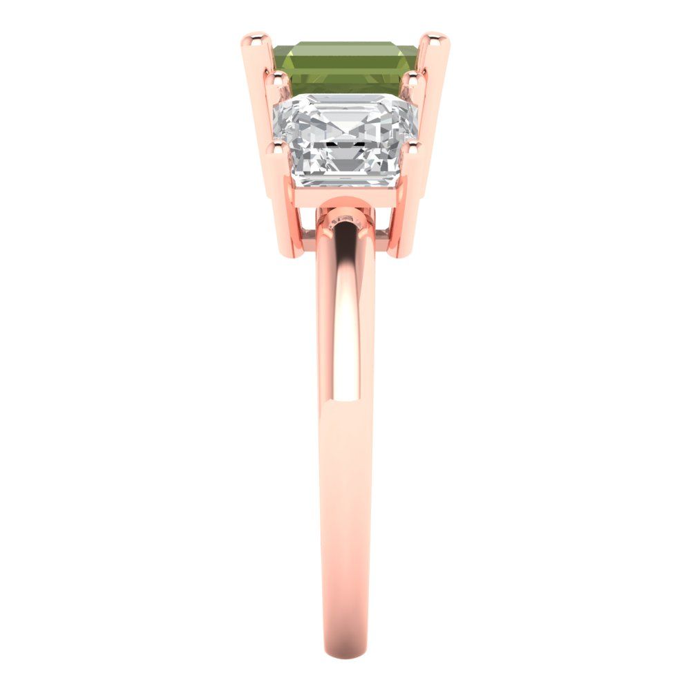 4 cttw Natural Peridot Three-Stone Engagement Ring - Solid Gold (Square Emerald Cut,7.0X7.0mm)
