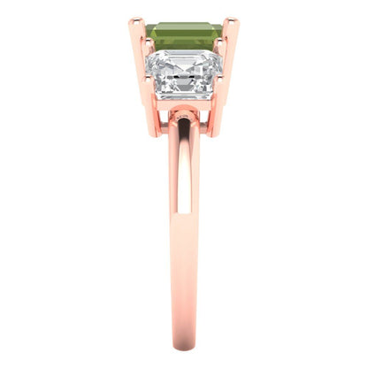 4 cttw Natural Peridot Three-Stone Engagement Ring - Solid Gold (Square Emerald Cut,7.0X7.0mm)