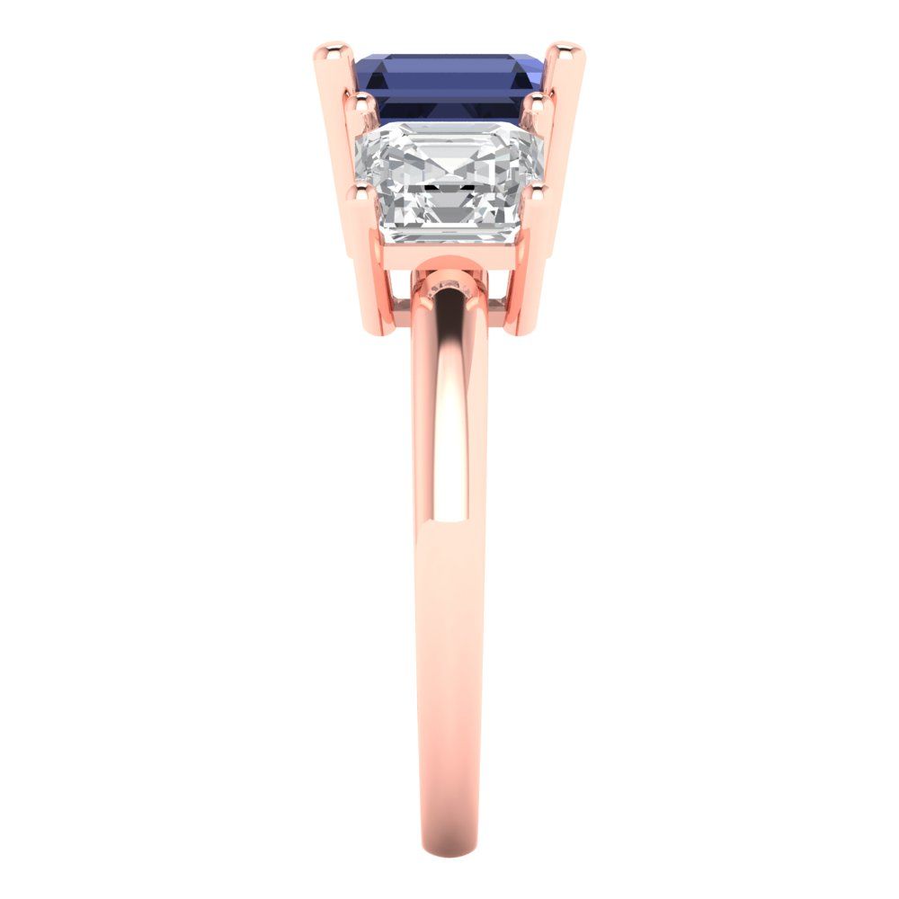 4 cttw Simulated Blue Sapphire Three-Stone Engagement Ring - Solid Gold (Square Emerald Cut,7.0X7.0mm)
