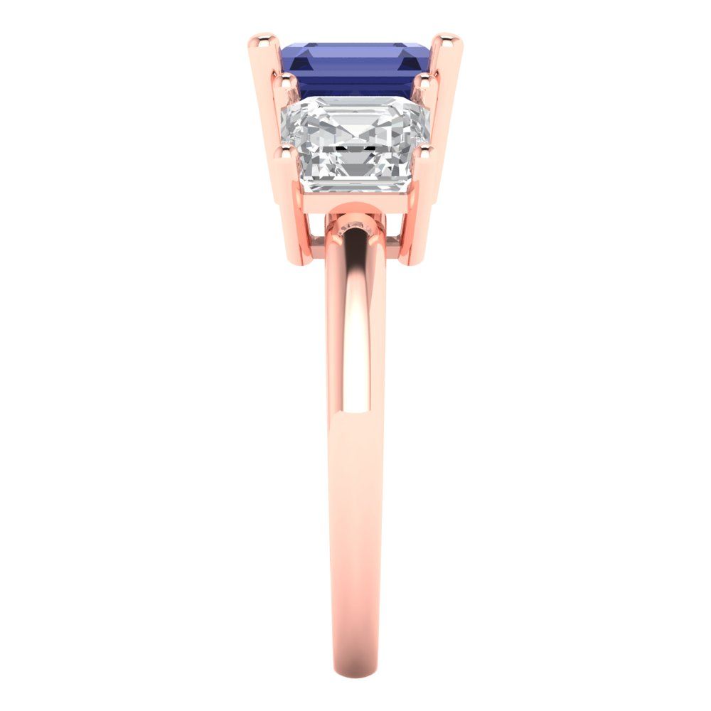 4 cttw Simulated Tanzanite Three-Stone Engagement Ring - Solid Gold (Square Emerald Cut,7.0X7.0mm)