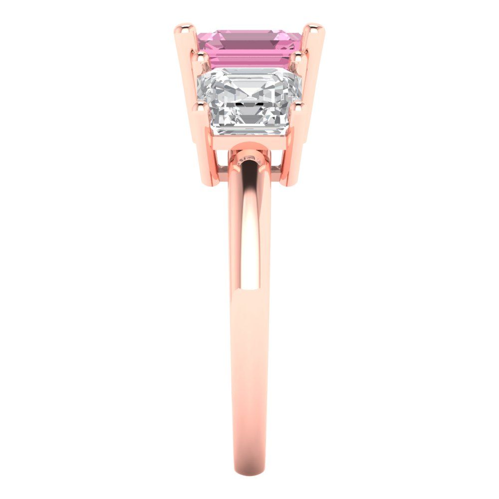 4 cttw Zirconia Simulated Pink Diamond Three-Stone Engagement Ring - Solid Gold (VVS1, Square Emerald Cut,7.0X7.0mm)