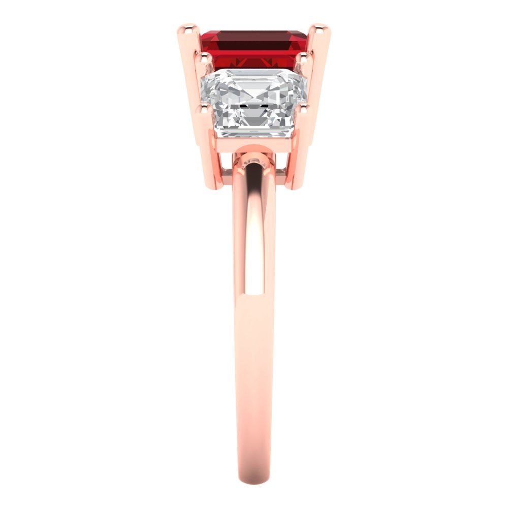 4 cttw Simulated Ruby Three-Stone Engagement Ring - Solid Gold (Square Emerald Cut,7.0X7.0mm)
