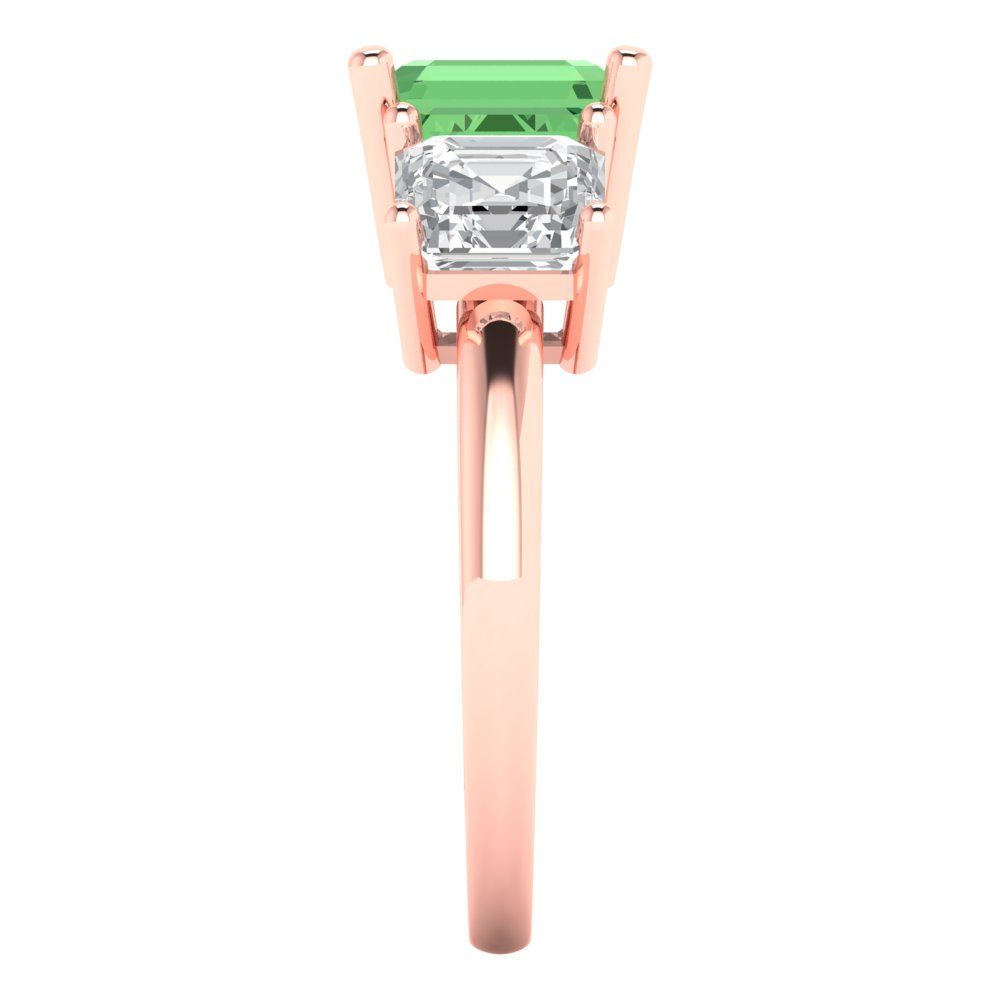 4 cttw Zirconia Simulated Green Diamond Three-Stone Engagement Ring - Solid Gold (VVS1, Square Emerald Cut,7.0X7.0mm)