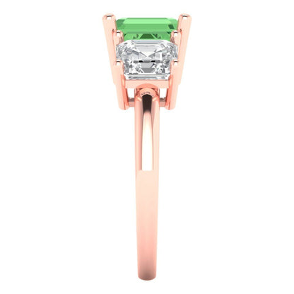 4 cttw Zirconia Simulated Green Diamond Three-Stone Engagement Ring - Solid Gold (VVS1, Square Emerald Cut,7.0X7.0mm)