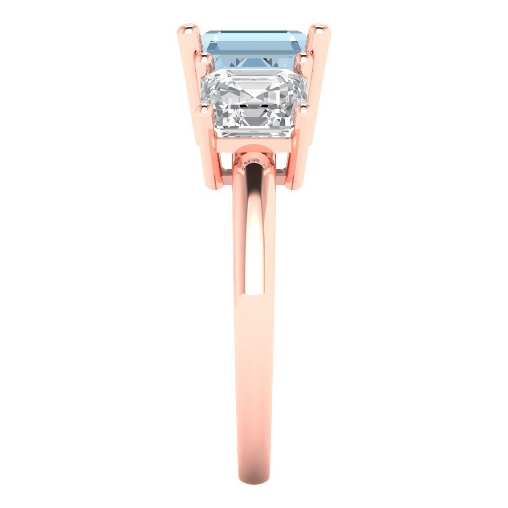 4 cttw Natural Aquamarine Three-Stone Engagement Ring - Solid Gold (Square Emerald Cut,7.0X7.0mm)