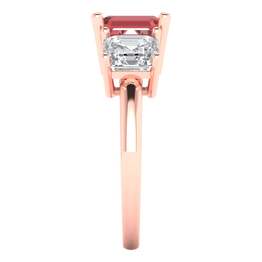 4 cttw Natural Garnet Three-Stone Engagement Ring - Solid Gold (Square Emerald Cut,7.0X7.0mm)