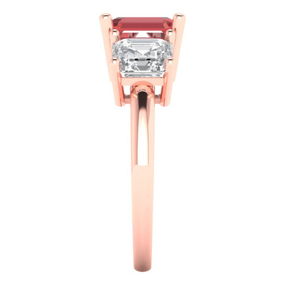 4 cttw Natural Garnet Three-Stone Engagement Ring - Solid Gold (Square Emerald Cut,7.0X7.0mm)