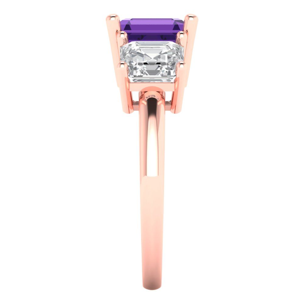 4 cttw Natural Amethyst Three-Stone Engagement Ring - Solid Gold (Square Emerald Cut,7.0X7.0mm)