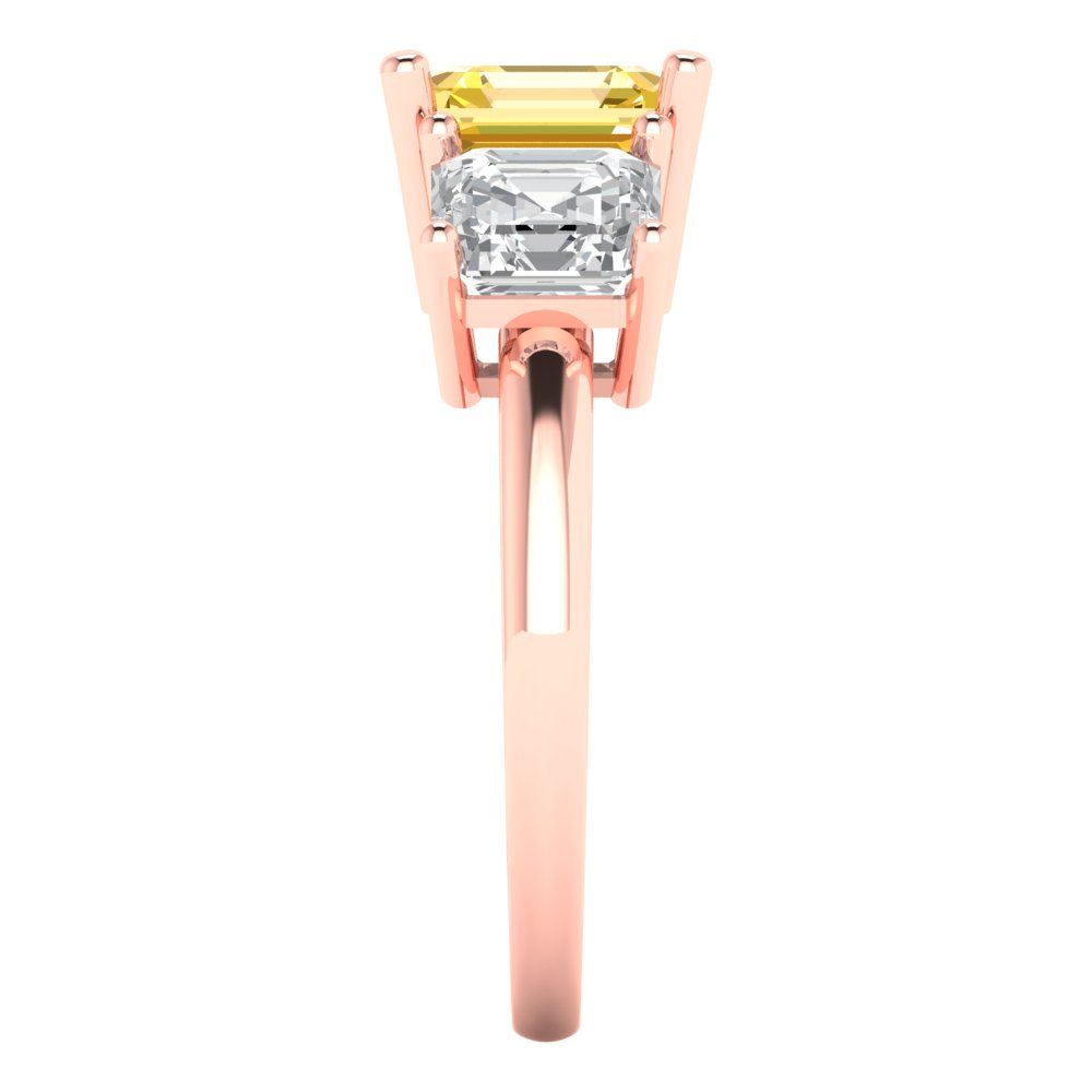 4 cttw Natural Citrine Three-Stone Engagement Ring - Solid Gold (Square Emerald Cut,7.0X7.0mm)