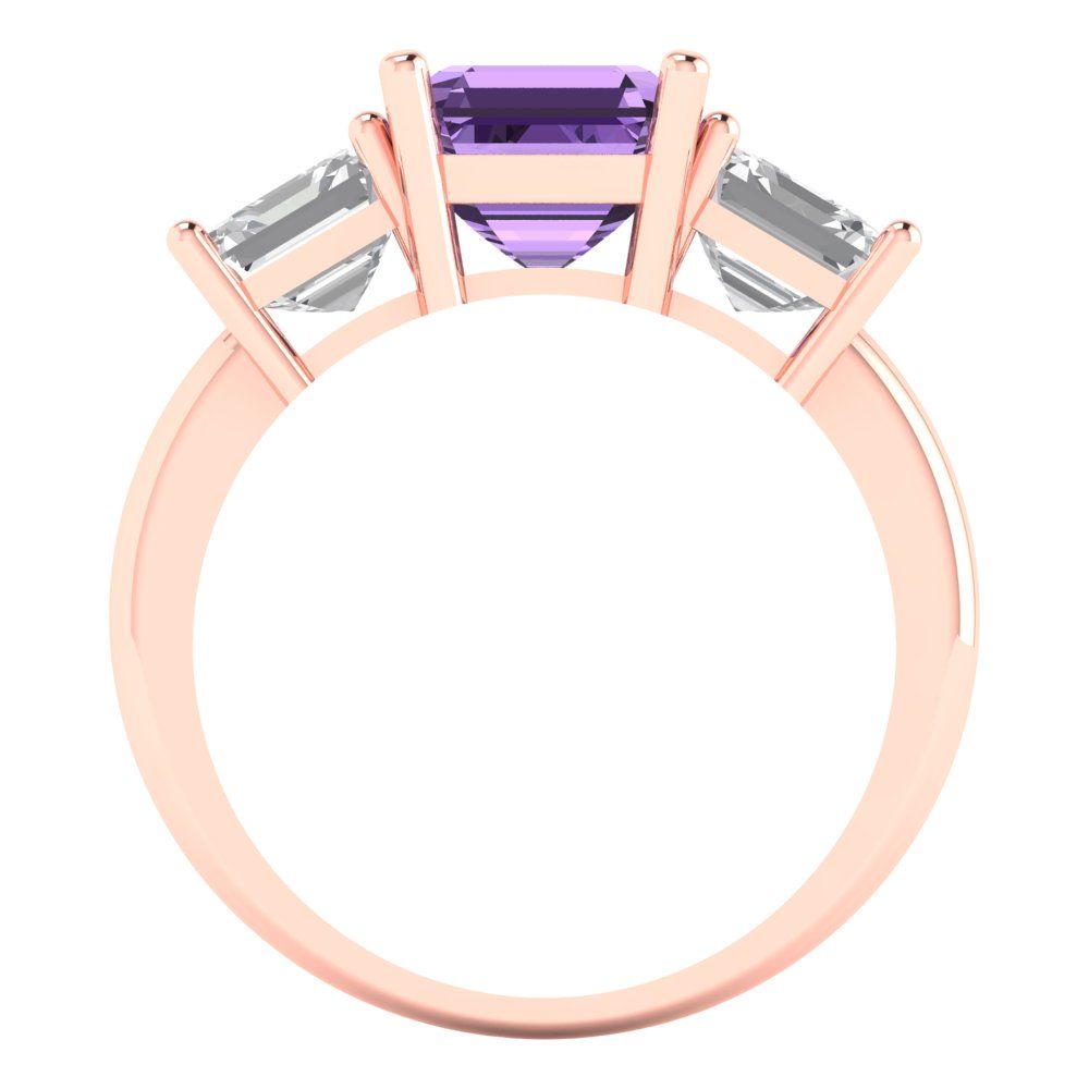 4 cttw Simulated Alexandrite Three-Stone Engagement Ring - Solid Gold (Square Emerald Cut,7.0X7.0mm)