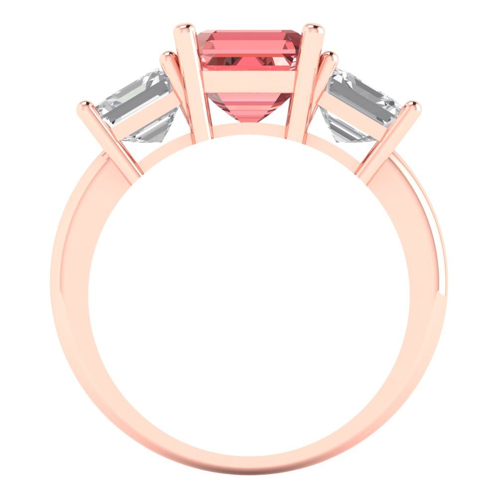 4 cttw Natural Garnet Three-Stone Engagement Ring - Solid Gold (Square Emerald Cut,7.0X7.0mm)