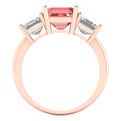 4 cttw Natural Garnet Three-Stone Engagement Ring - Solid Gold (Square Emerald Cut,7.0X7.0mm)