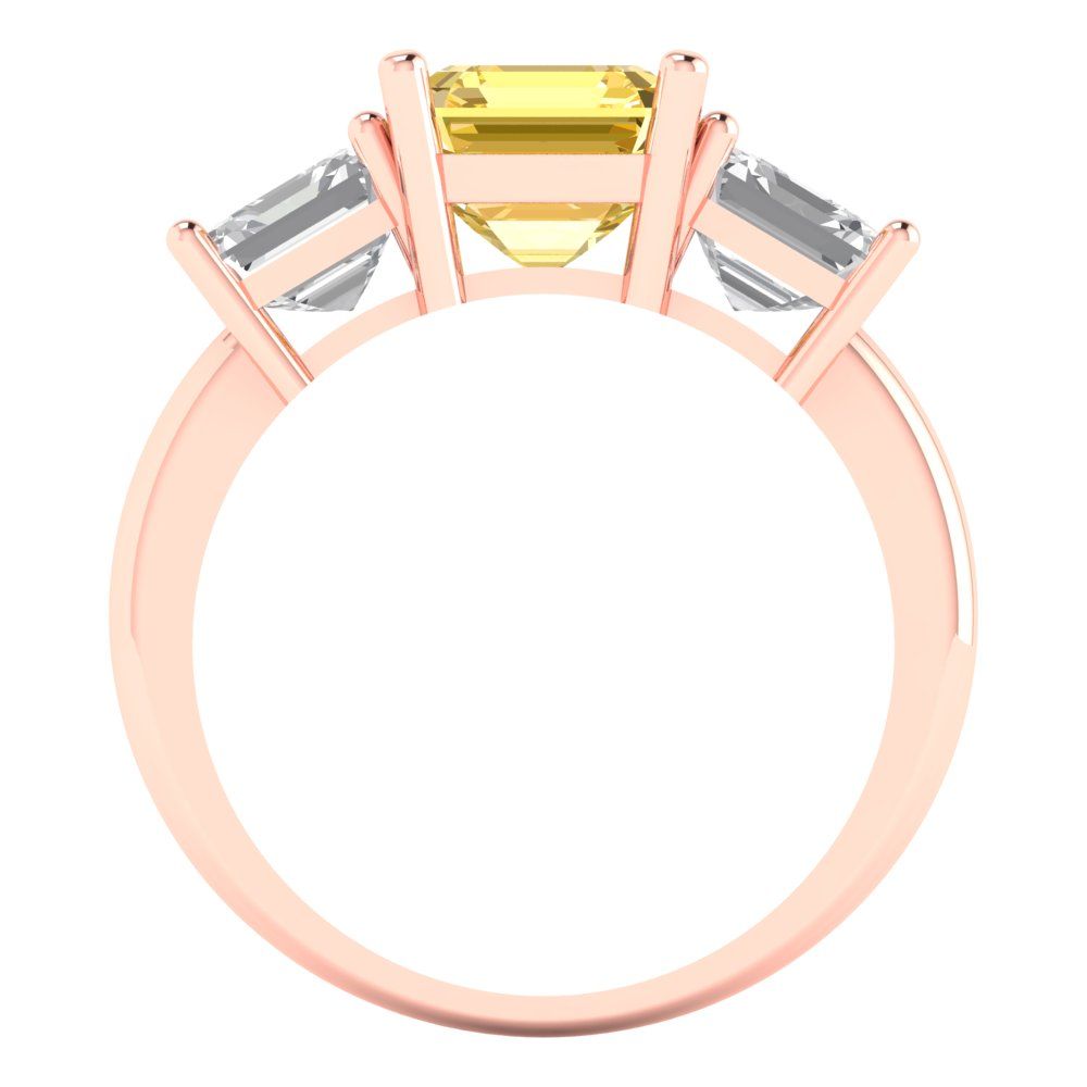 4 cttw Zirconia Simulated Yellow Diamond Three-Stone Engagement Ring - Solid Gold (VVS1, Square Emerald Cut,7.0X7.0mm)