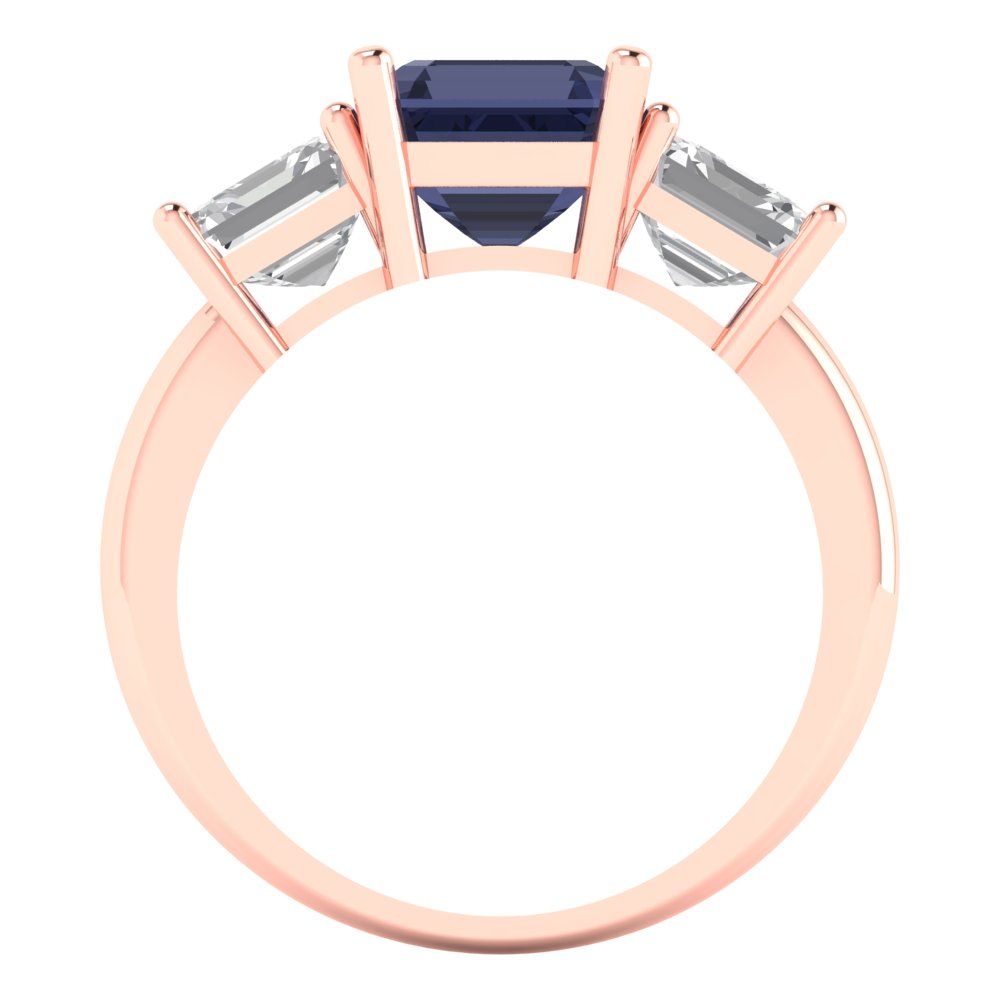 4 cttw Simulated Blue Sapphire Three-Stone Engagement Ring - Solid Gold (Square Emerald Cut,7.0X7.0mm)