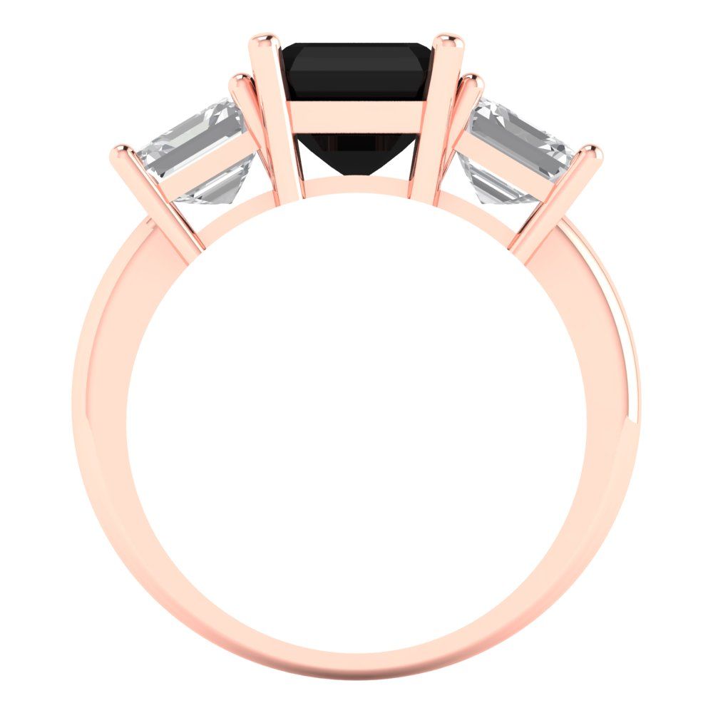 4 cttw Natural Onyx Three-Stone Engagement Ring - Solid Gold (Square Emerald Cut,7.0X7.0mm)