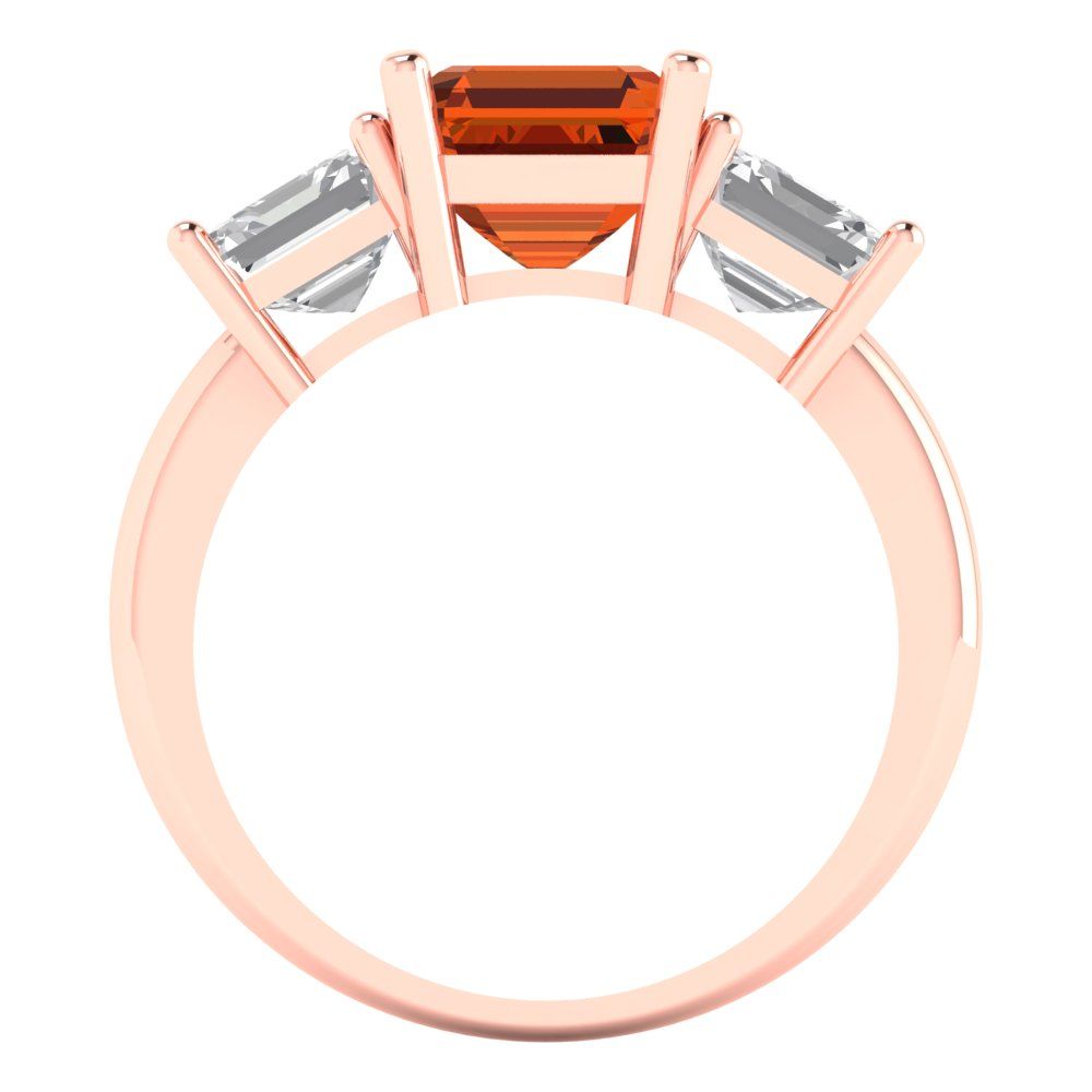 4 cttw Simulated Pink Tourmaline Three-Stone Engagement Ring - Solid Gold (Square Emerald Cut,7.0X7.0mm)