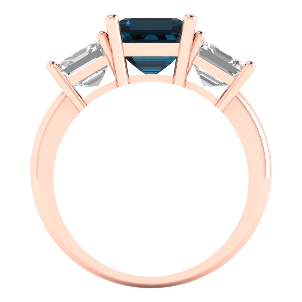 4 cttw Natural London Blue Topaz Three-Stone Engagement Ring - Solid Gold (Square Emerald Cut,7.0X7.0mm)