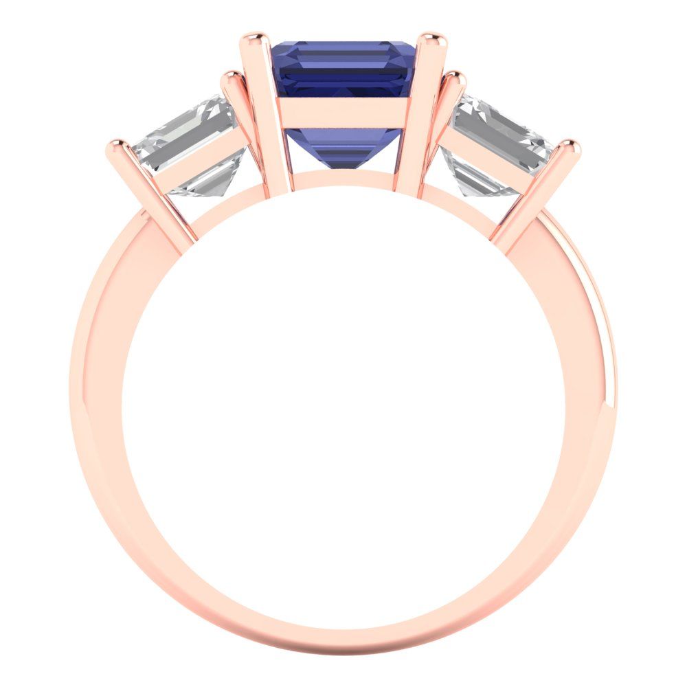 4 cttw Simulated Tanzanite Three-Stone Engagement Ring - Solid Gold (Square Emerald Cut,7.0X7.0mm)
