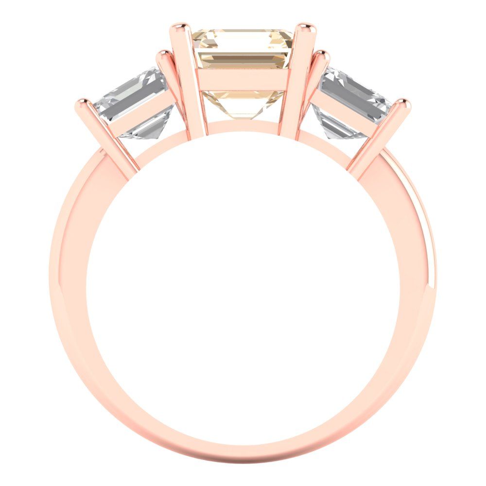 4 cttw Natural Morganite Three-Stone Engagement Ring - Solid Gold (Square Emerald Cut,7.0X7.0mm)