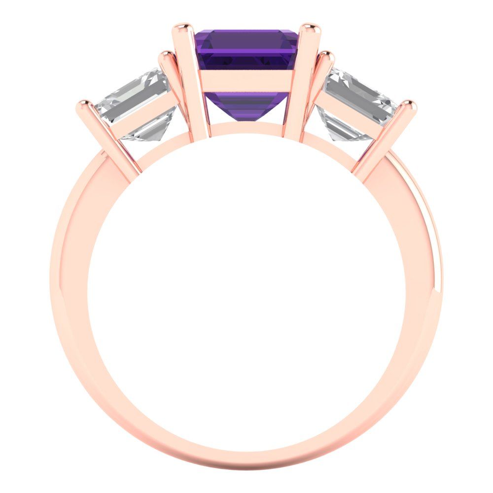 4 cttw Natural Amethyst Three-Stone Engagement Ring - Solid Gold (Square Emerald Cut,7.0X7.0mm)
