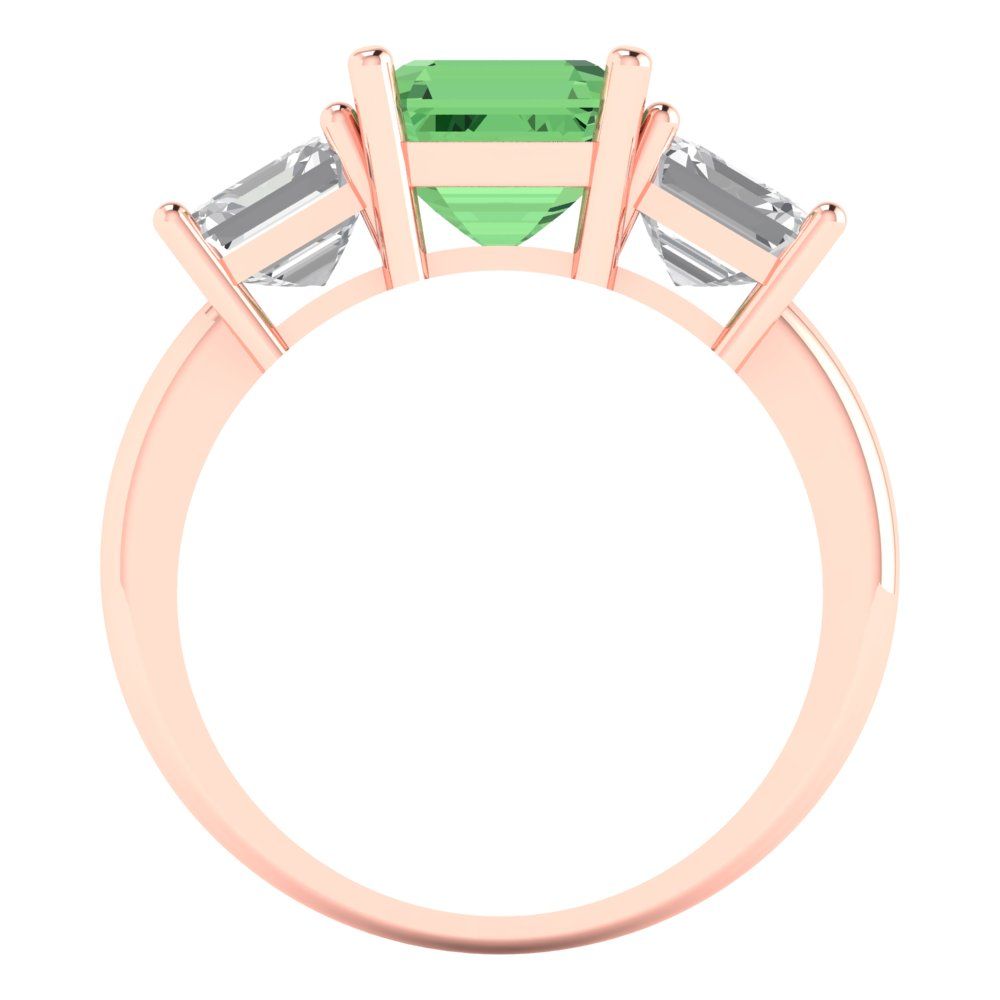 4 cttw Zirconia Simulated Green Diamond Three-Stone Engagement Ring - Solid Gold (VVS1, Square Emerald Cut,7.0X7.0mm)