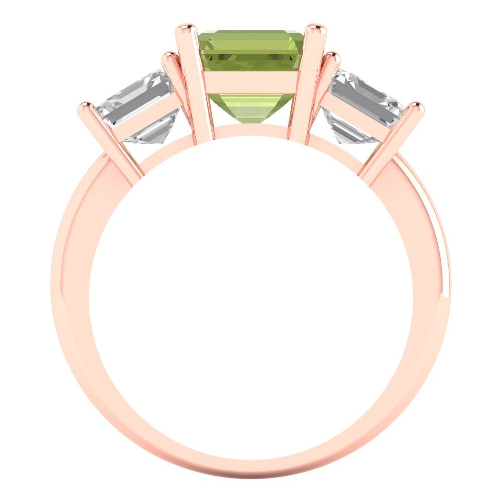 4 cttw Natural Peridot Three-Stone Engagement Ring - Solid Gold (Square Emerald Cut,7.0X7.0mm)