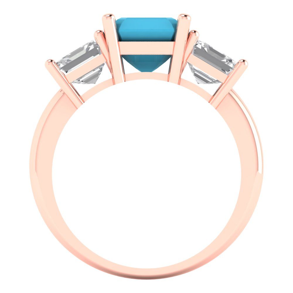 4 cttw Simulated Turquoise Three-Stone Engagement Ring - Solid Gold (Square Emerald Cut,7.0X7.0mm)