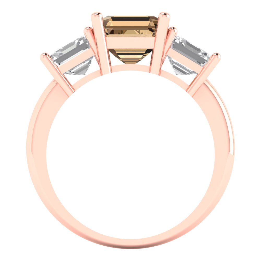 4 cttw Zirconia Simulated Champagne Diamond Three-Stone Engagement Ring - Solid Gold (VVS1, Square Emerald Cut,7.0X7.0mm)