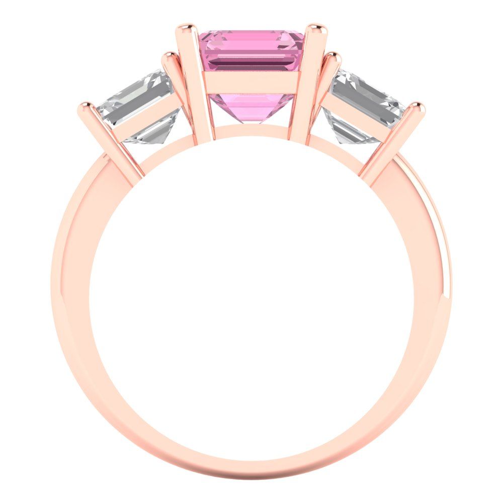 4 cttw Zirconia Simulated Pink Diamond Three-Stone Engagement Ring - Solid Gold (VVS1, Square Emerald Cut,7.0X7.0mm)