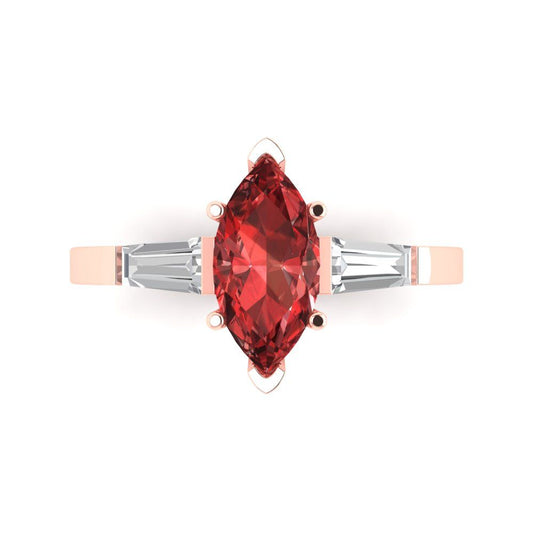 2 cttw Natural Garnet Three-Stone Engagement Ring - Solid Rose Gold (VVS1, Marquise Cut,11x5.5mm)