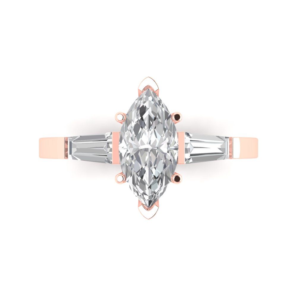 2.0 ct Brilliant Marquise Cut Natural Diamond Stone Clarity VS1-2 Color G-H Rose Gold Three-Stone Ring