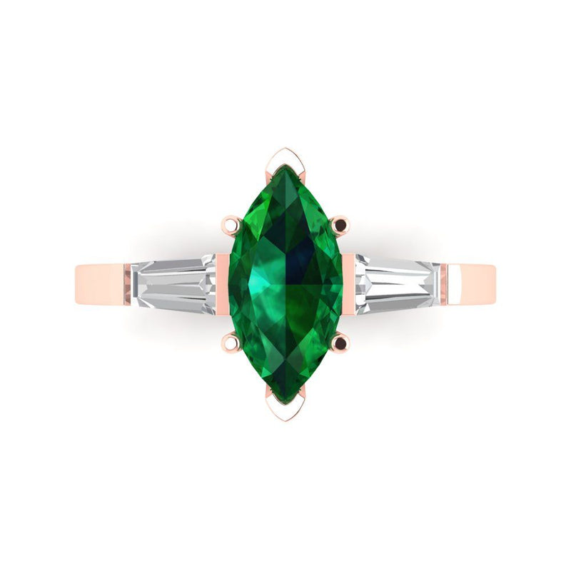 2.0 ct Brilliant Marquise Cut Simulated Emerald Stone Rose Gold Three-Stone Ring