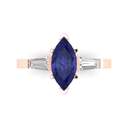 2 cttw Simulated Tanzanite Three-Stone Engagement Ring - Solid Gold (Marquise Cut,11x5.5mm)