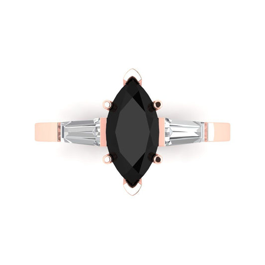 2 cttw Natural Onyx Three-Stone Engagement Ring - Solid Rose Gold (VVS1, Marquise Cut,11x5.5mm)