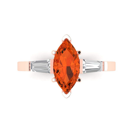 2 cttw Zirconia Simulated Red Diamond Three-Stone Engagement Ring - Solid Rose Gold (VVS1, Marquise Cut,11x5.5mm)